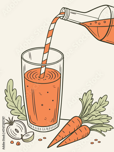 Fresh Carrot Juice Illustration with Vegetables