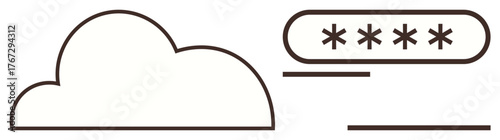Cloud outline next to a password input field with asterisks, representing data privacy, cybersecurity, and cloud storage. Ideal for security, technology, cloud computing, authentication, privacy