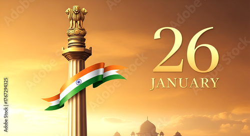 New Emblem of India 2022. 3D look and creative poster design for 26 January, India's republic day.