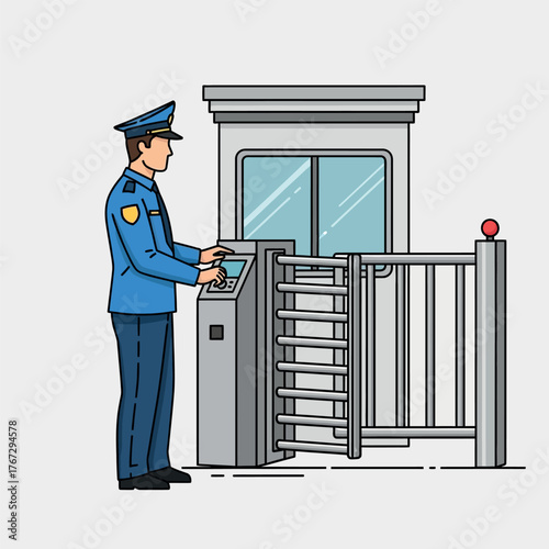 Security Guard at Entrance Gate Illustration