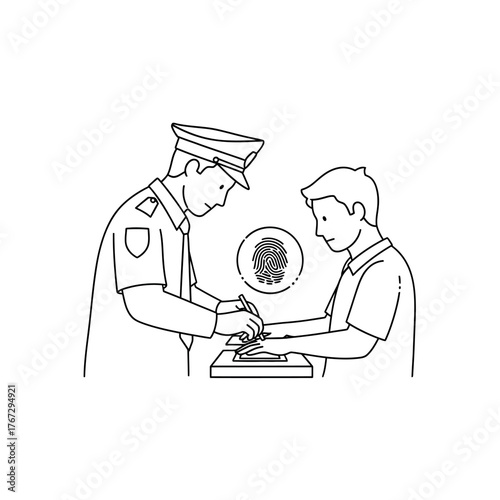 Fingerprint Check Police Officer Taking Fingerprints from Individual for Crime Investigation