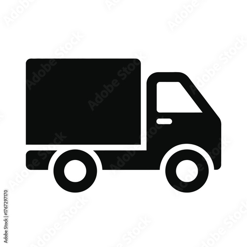 Scalable vector eps icon illustration of a black and white cargo truck for delivery and logistics services silhouette vector illustration white background