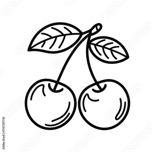 Scalable vector illustration of cherries with leaves eps format for declarative design projects silhouette vector illustration white background