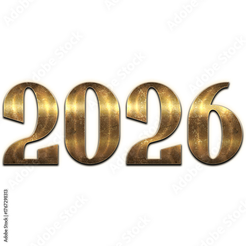 Classic Gold 3D 2026 Numbers PNG for New Year