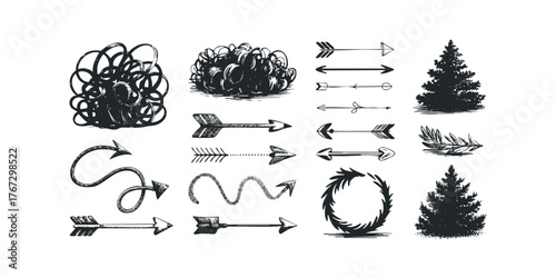 Hand Drawn Arrow and Spruce Tree Collection