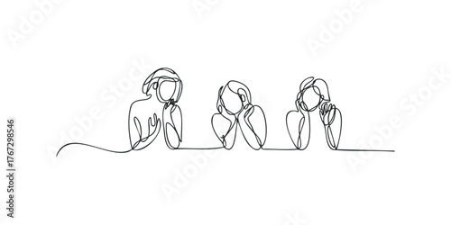 Three women contemplating with heads resting on hands