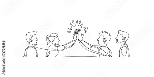 Team celebrating with high five and sparkle