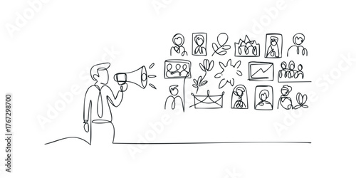 Person speaking through megaphone communicating with audience