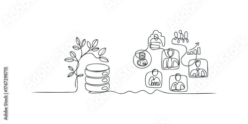 Abstract continuous line drawing of data and teamwork