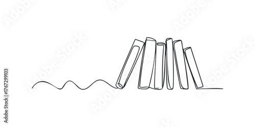 Minimalist Drawing of Stacked Books with Wavy Line