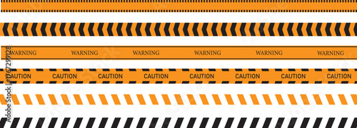 Caution tape vectors with warning and hazard stripes for construction sites, accident scenes, and crime scenes needing secure perimeters and restricted access
