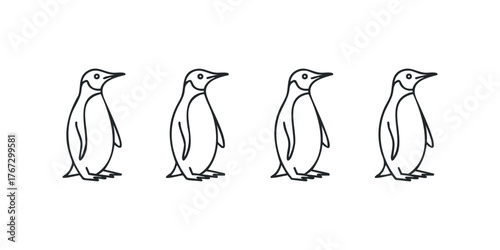 Four Outline Penguins Standing Side by Side