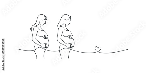 Two pregnant women embracing their belly, a simple line drawing