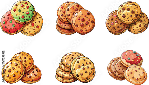 Delicious Assortment of Cartoon Cookies with Various Toppings and Flavors