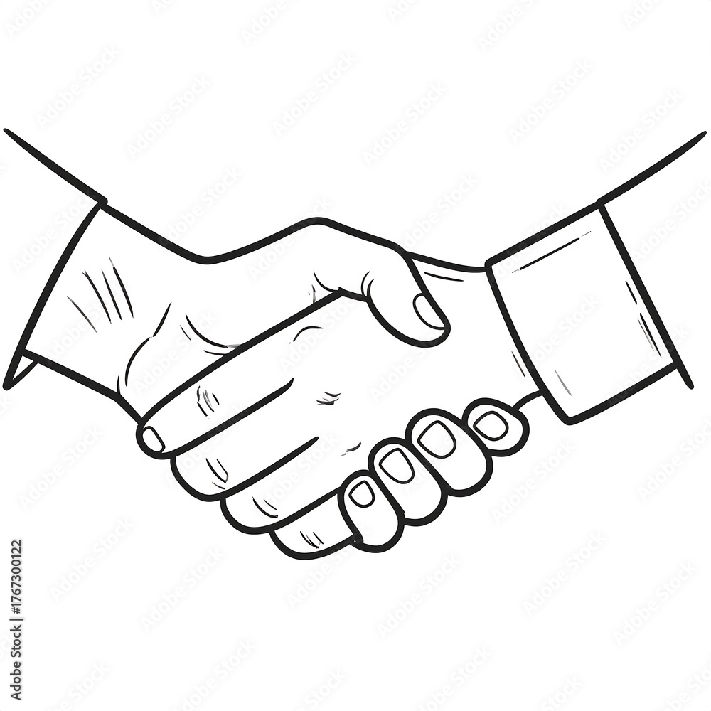 Fototapeta premium Black and white illustration depicting two hands in a handshake gesture