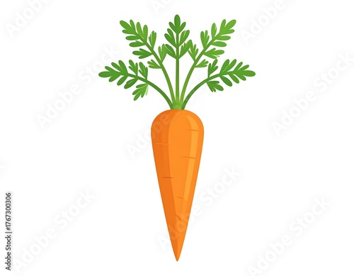 A vibrant, stylized carrot with green leafy top and orange body