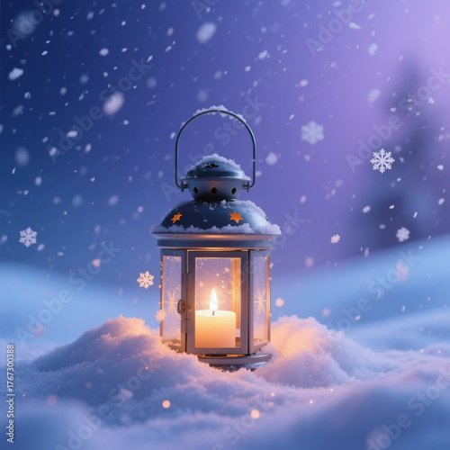 눈 속에 묻힌 온화한 램프 하나