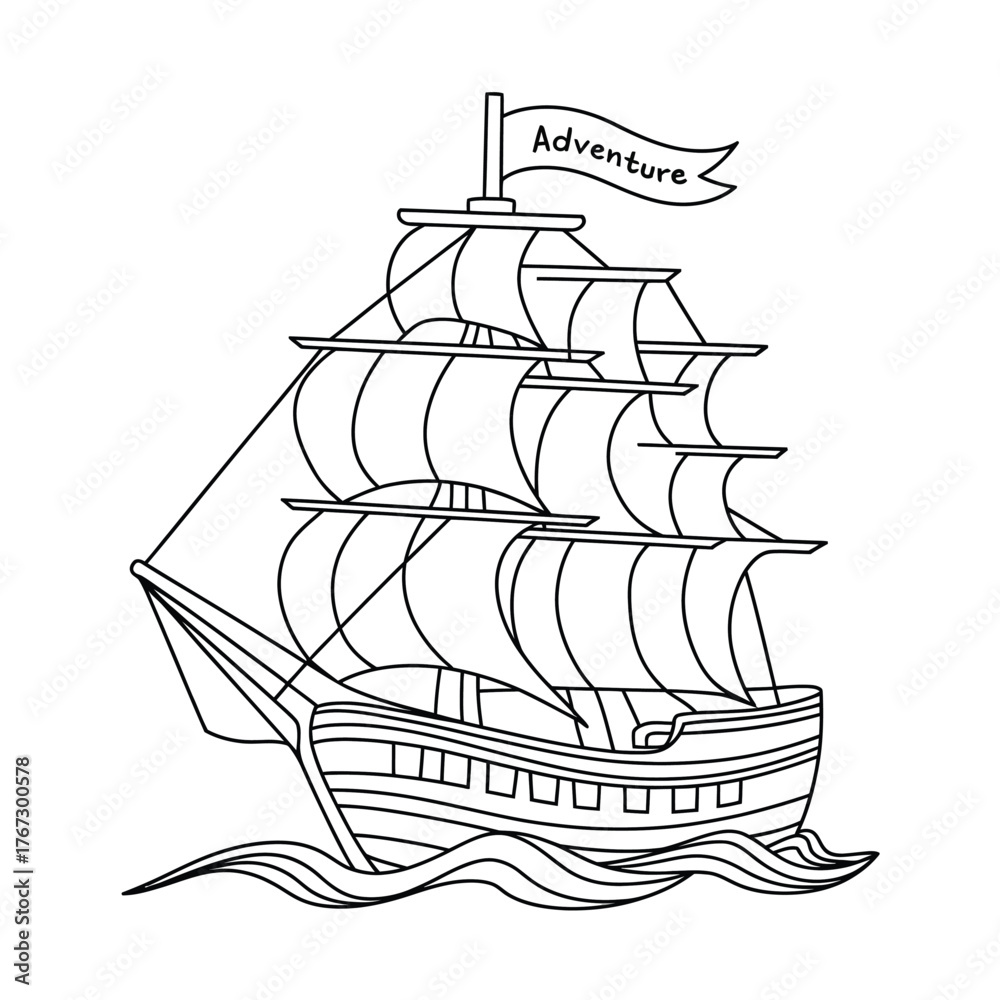 Naklejka premium Hand drawn sailing ship illustration adventure banner vector graphic scalable eps for all creative projects silhouette vector illustration white background