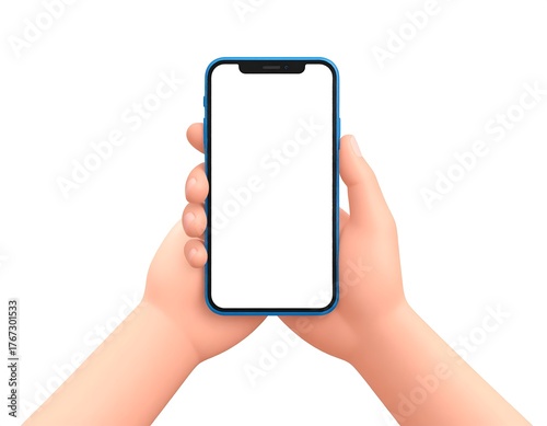 Animated, cartoon-style hands holding a smart phone