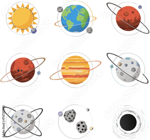 Vibrant solar system planets and celestial bodies collection