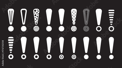 Vector art of collection of exclamation marks on a dark gray gradient background