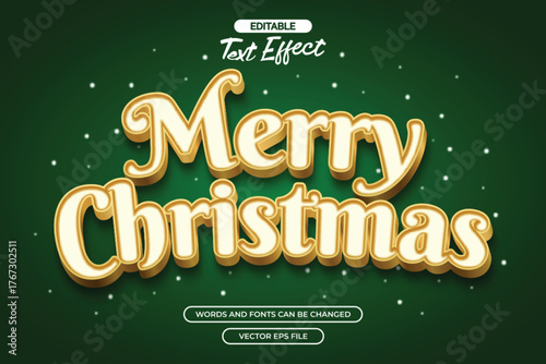 Merry cristmas editable text effect with gold texture text and with green background