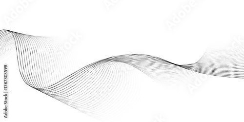Flowing dots particles nice wave pattern halftone black gradient curve shape isolated modern