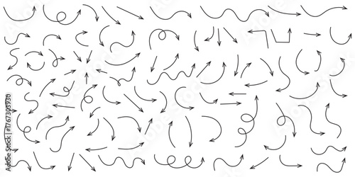 Red curved arrow vector bundle in hand drawn sketch style. Doodle style arrow icons collection for infographic, interface, business direction, and creative visual navigation