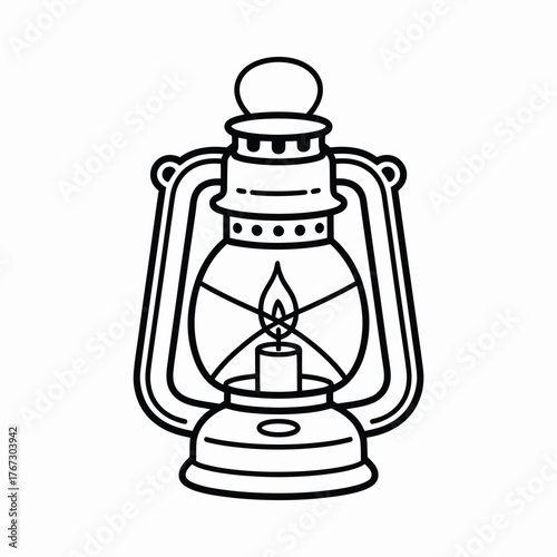 Charming black and white line drawing illustration of a vintage lantern ready for eps vector download silhouette vector illustration white background