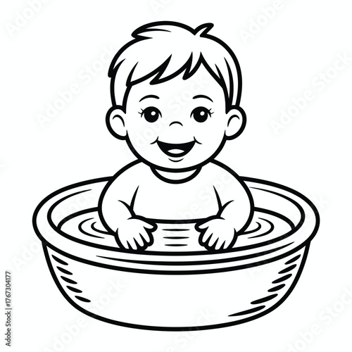 Charming vector illustration of a cheerful baby enjoying a bath time splash playful and scalable eps silhouette vector illustration white background