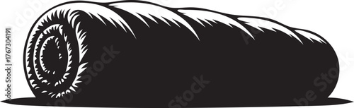 Black Silhouette of a Rolled Hay Bale on a White Background straw agriculture