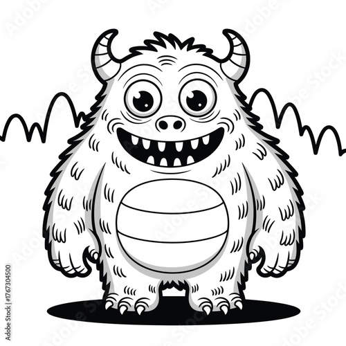 Charming black and white cartoon monster illustration vector scalable eps for declarative design projects silhouette