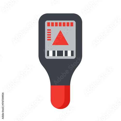 A modern flat design icon of a car alarm remote control, featuring a digital display with a red warning triangle, symbolizing vehicle security.