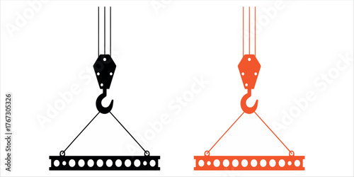 Heavy Lifting Slab on Crane Hook Icon Vector Illustration. Essential for Construction, Industrial Safety, Building Site, and Logistics Design.