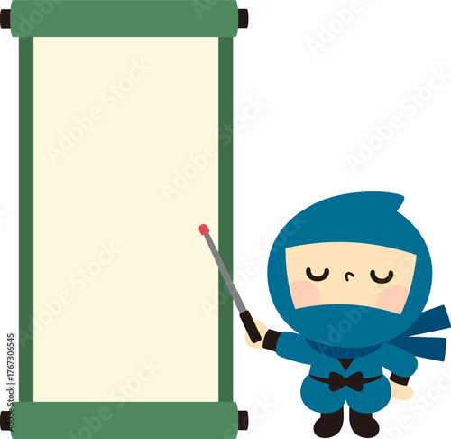 巻物（縦）と指示棒を持つ忍者