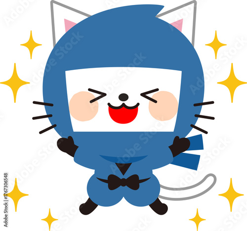 大喜びするネコの忍者