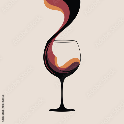 Stylized Wine Glass with Swirling Red and Orange Liquid abstract 0037