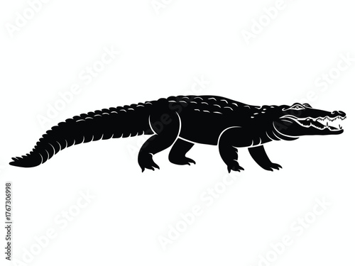 Scalable vector illustration of a fierce black silhouette crocodile or alligator icon for design projects silhouette