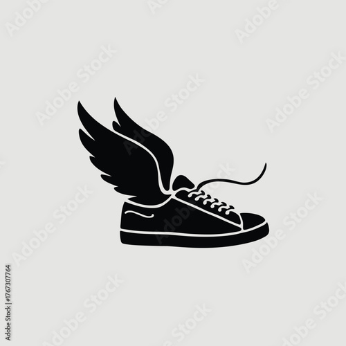 Minimalist vector illustration of a sneaker with wings for sportswear and fashion brands scalable eps graphic silhouette
