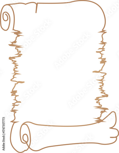 Old letter scroll vintage parchment ancient manuscript old paper sheet antique document scrolls, line style retro writing paper illustration design