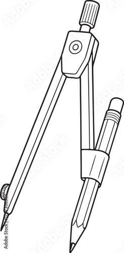 Drawing Compass with Knurled Thumbwheel and Pencil Clamp Vector Illustration.eps