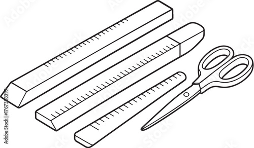 Set of Three Straight Rulers in Top-Down 20? View Vector Illustration.eps