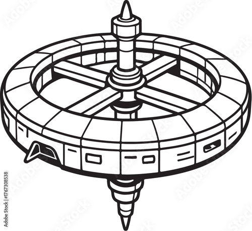Ring-Shaped Rotating Colony Ship Vector Illustration.eps