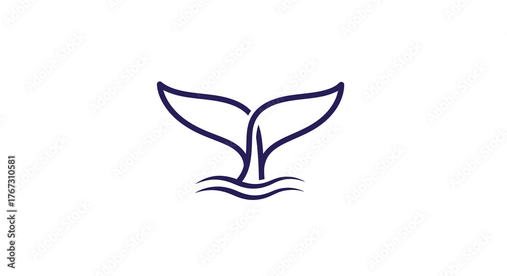Obraz premium abstract luxury whale tail monoline logo, calm peaceful upscale aesthetic, soft curved minimalist brand identity