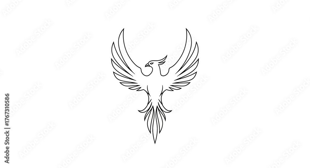 Obraz premium abstract phoenix bird luxury logo, ultra clean symmetrical line art, rebirth and power elegance, fashion brand identity