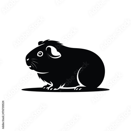Black silhouette of a cute guinea pig on a white background