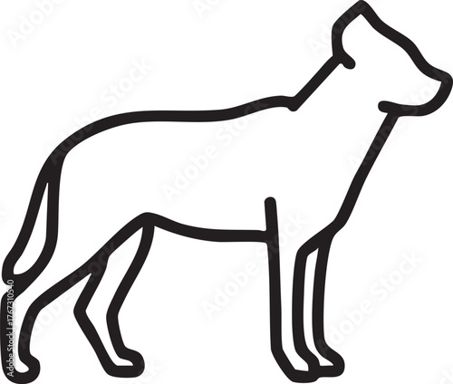 Minimalist black and white wild dog icon line art simple clean design isolated centered