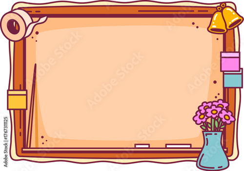 School education chalkboard kids memo note frame. Study planner vector frame, kids scrapbook school education sticker. Child schedule page label with backboard, chalk and teacher pointer stick