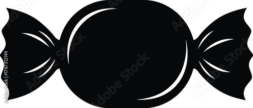 Simple black silhouette of a wrapped candy with bows