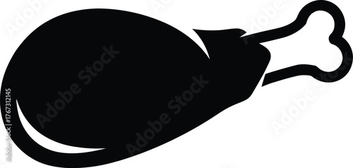 Simple black silhouette of a cooked chicken leg drumstick